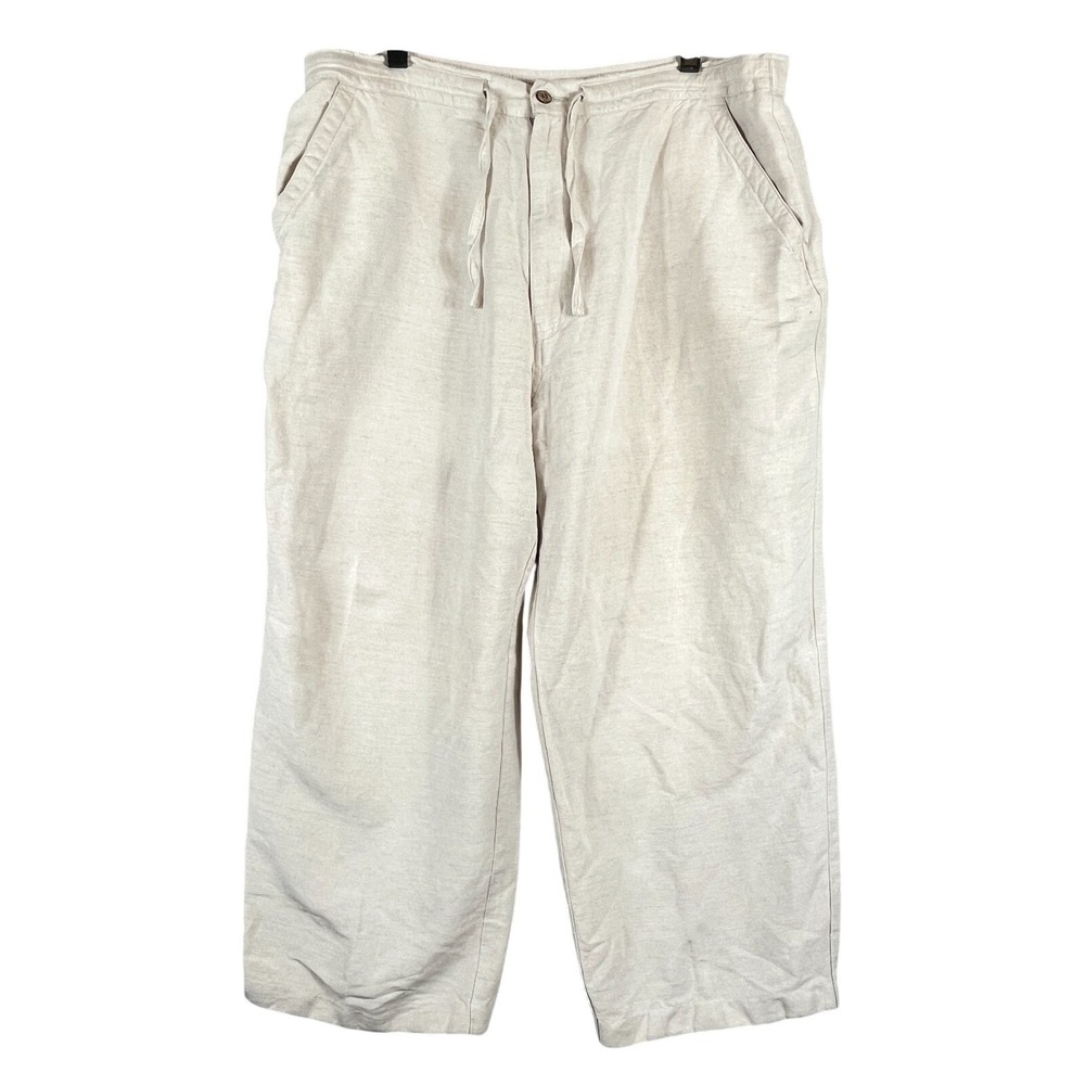 Cubavera Womens XL 100% Linen Drawstring Pants Wide Leg Relaxed Beige Beach